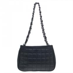 Chanel Black Quilted Caviar Leather Button Shoulder Bag