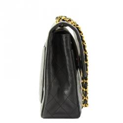 Chanel Vintage Black Quilted Lambskin Tall Classic Double Flap Shoulder Bag