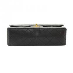 Chanel Vintage Black Quilted Lambskin Tall Classic Double Flap Shoulder Bag