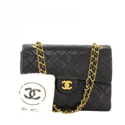 Pre Owned حقيبة كتف شانيل فينتاج كلاسيك طيتين مبطنة جلد خروف أسود