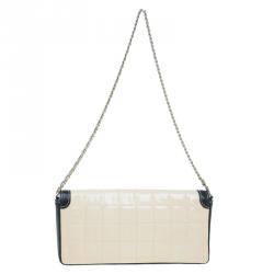 Pre Owned Chanel Beige / Black Patent Leather East West Flap Bag