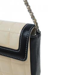 Pre Owned Chanel Beige / Black Patent Leather East West Flap Bag