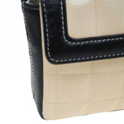 Pre Owned Chanel Beige / Black Patent Leather East West Flap Bag