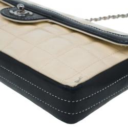 Pre Owned Chanel Beige / Black Patent Leather East West Flap Bag