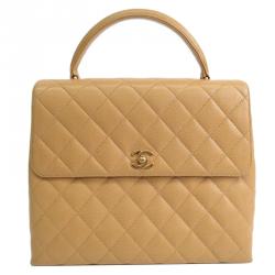 Chanel Beige Quilted Caviar Jumbo Kelly Flap Top Handle Bag