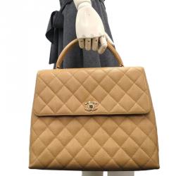 Chanel Beige Quilted Caviar Jumbo Kelly Flap Top Handle Bag