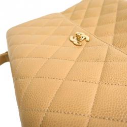 Chanel Beige Quilted Caviar Jumbo Kelly Flap Top Handle Bag