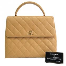 Chanel Beige Quilted Caviar Jumbo Kelly Flap Top Handle Bag