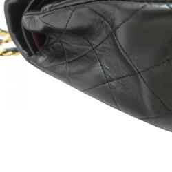 Pre Owned Chanel Black Quilted Lambskin Leather Medium Classic Single Flap Shoulder Bag