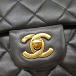 Pre Owned Chanel Black Quilted Lambskin Leather Medium Classic Single Flap Shoulder Bag