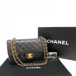 Pre Owned Chanel Black Quilted Lambskin Leather Medium Classic Single Flap Shoulder Bag