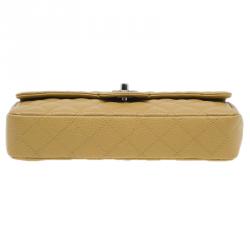 Pre Owned Chanel Beige Quilted Lambskin East West Flap Bag