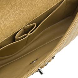 Pre Owned Chanel Beige Quilted Lambskin East West Flap Bag
