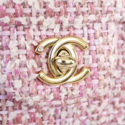 Pre Owned Chanel Pink Tweed Small Classic Flap Shoulder Bag