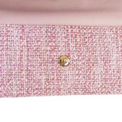 Pre Owned Chanel Pink Tweed Small Classic Flap Shoulder Bag