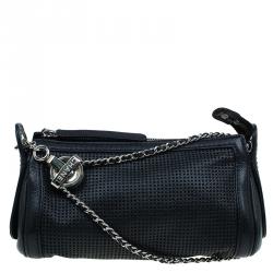 مملوكة مسبقًا Chanel Black Perforated Leather Pulley Camera Case Shoulder Bag