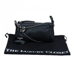 مملوكة مسبقًا Chanel Black Perforated Leather Pulley Camera Case Shoulder Bag