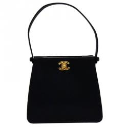 Pre Owned Chanel Black Satin Party Vintage Top Handle Bag