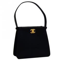 Pre Owned Chanel Black Satin Party Vintage Top Handle Bag