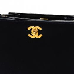 Pre Owned Chanel Black Satin Party Vintage Top Handle Bag