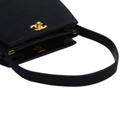 Pre Owned Chanel Black Satin Party Vintage Top Handle Bag