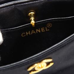 Pre Owned Chanel Black Satin Party Vintage Top Handle Bag