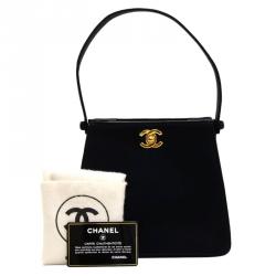 Pre Owned Chanel Black Satin Party Vintage Top Handle Bag