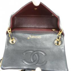 Pre Owned حقيبة شانيل فينتيدج كلاسيك ميني جلد خروف أسود مبطن قلاب