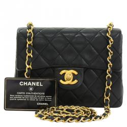 Pre Owned حقيبة شانيل فينتيدج كلاسيك ميني جلد خروف أسود مبطن قلاب