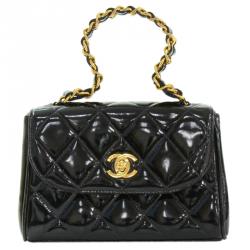 Pre Owned Chanel Black Quilted Patent Leather Mini Party Top Handle Bag