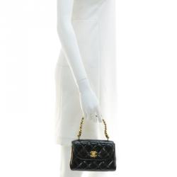 Pre Owned Chanel Black Quilted Patent Leather Mini Party Top Handle Bag