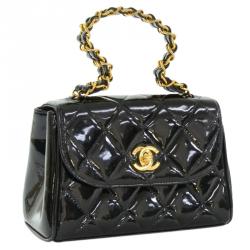Pre Owned Chanel Black Quilted Patent Leather Mini Party Top Handle Bag
