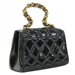 Pre Owned Chanel Black Quilted Patent Leather Mini Party Top Handle Bag