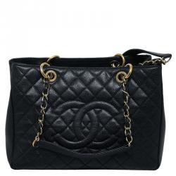 مملوكة مسبقًا Chanel Black Quilted Caviar Grand Shopping Tote