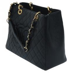 مملوكة مسبقًا Chanel Black Quilted Caviar Grand Shopping Tote
