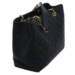 مملوكة مسبقًا Chanel Black Quilted Caviar Grand Shopping Tote
