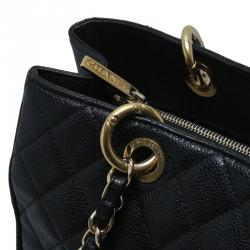 مملوكة مسبقًا Chanel Black Quilted Caviar Grand Shopping Tote