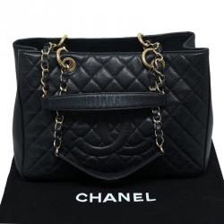 مملوكة مسبقًا Chanel Black Quilted Caviar Grand Shopping Tote