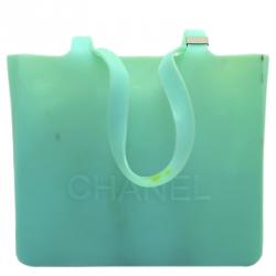 Pre Owned حقيبة يد شانيل شوبر مطاط تركواز