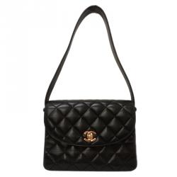 Pre Owned Chanel Black Quilted Lambskin Flap Bag