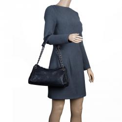 Pre Owned حقيبة كتف شانيل جلد أسود مبطن بخياطة عريضة وسلسلة