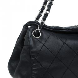 Pre Owned حقيبة كتف شانيل جلد أسود مبطن بخياطة عريضة وسلسلة