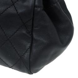 Pre Owned حقيبة كتف شانيل جلد أسود مبطن بخياطة عريضة وسلسلة