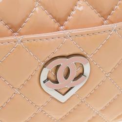 Chanel Beige Quilted Patent Leather Valentine Collection Camera Case Bag