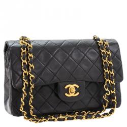 Pre Owned Chanel Black Quilted Lambskin Small Vintage Classic Double Flap Bag