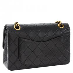 Pre Owned Chanel Black Quilted Lambskin Small Vintage Classic Double Flap Bag