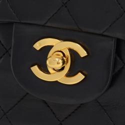 Pre Owned Chanel Black Quilted Lambskin Small Vintage Classic Double Flap Bag