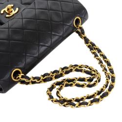 Pre Owned Chanel Black Quilted Lambskin Small Vintage Classic Double Flap Bag