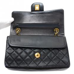 Pre Owned Chanel Black Quilted Lambskin Small Vintage Classic Double Flap Bag