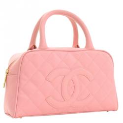 Pre Owned Chanel Pink Quilted Caviar Small CC Bowling Bag